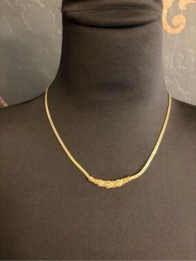 Gold-Tone Braided Bar Necklace with Crystal Accents - Women Jewelry
